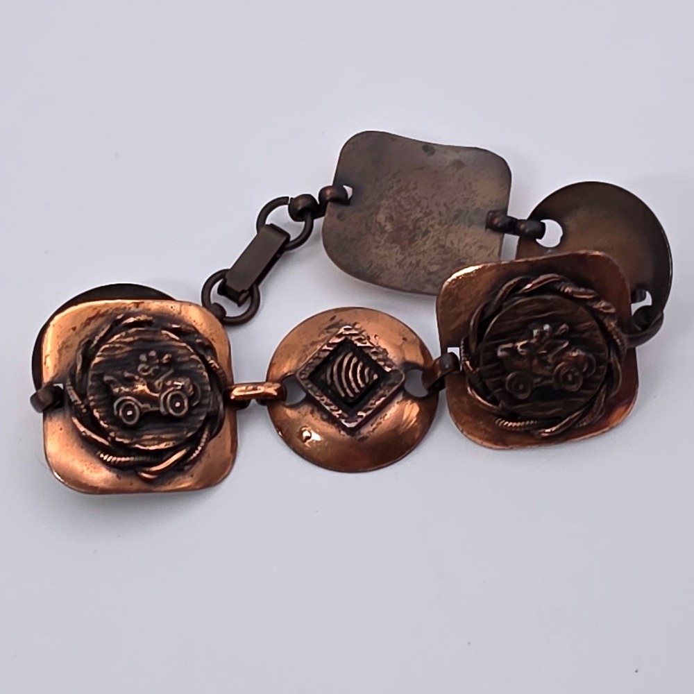 Unbranded Copper Panel Link Bracelet Copper Fair Vintage Antique Car Motif